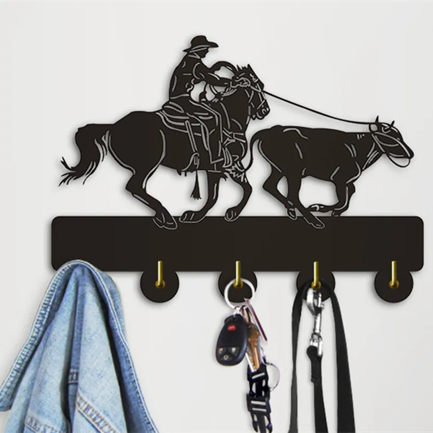 1Piece Cowboy Roping a Steer Coat Hooks American Style Hat/Bag/Clothes