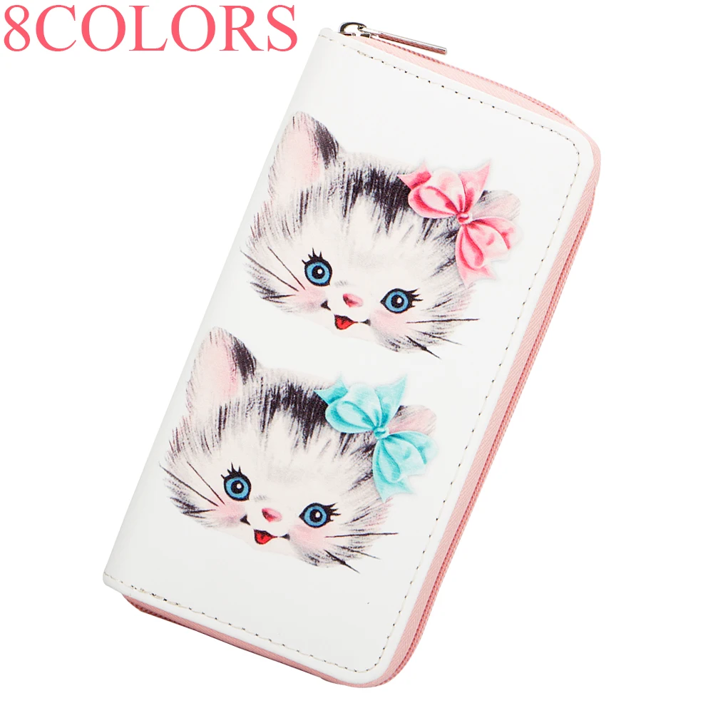 

Sansarya 2018 Ladies Card Holder 8 Colors Cartoon Cute Cats Printed Girls PU Women Wallet Fashion Wallet Zipper Female Purse