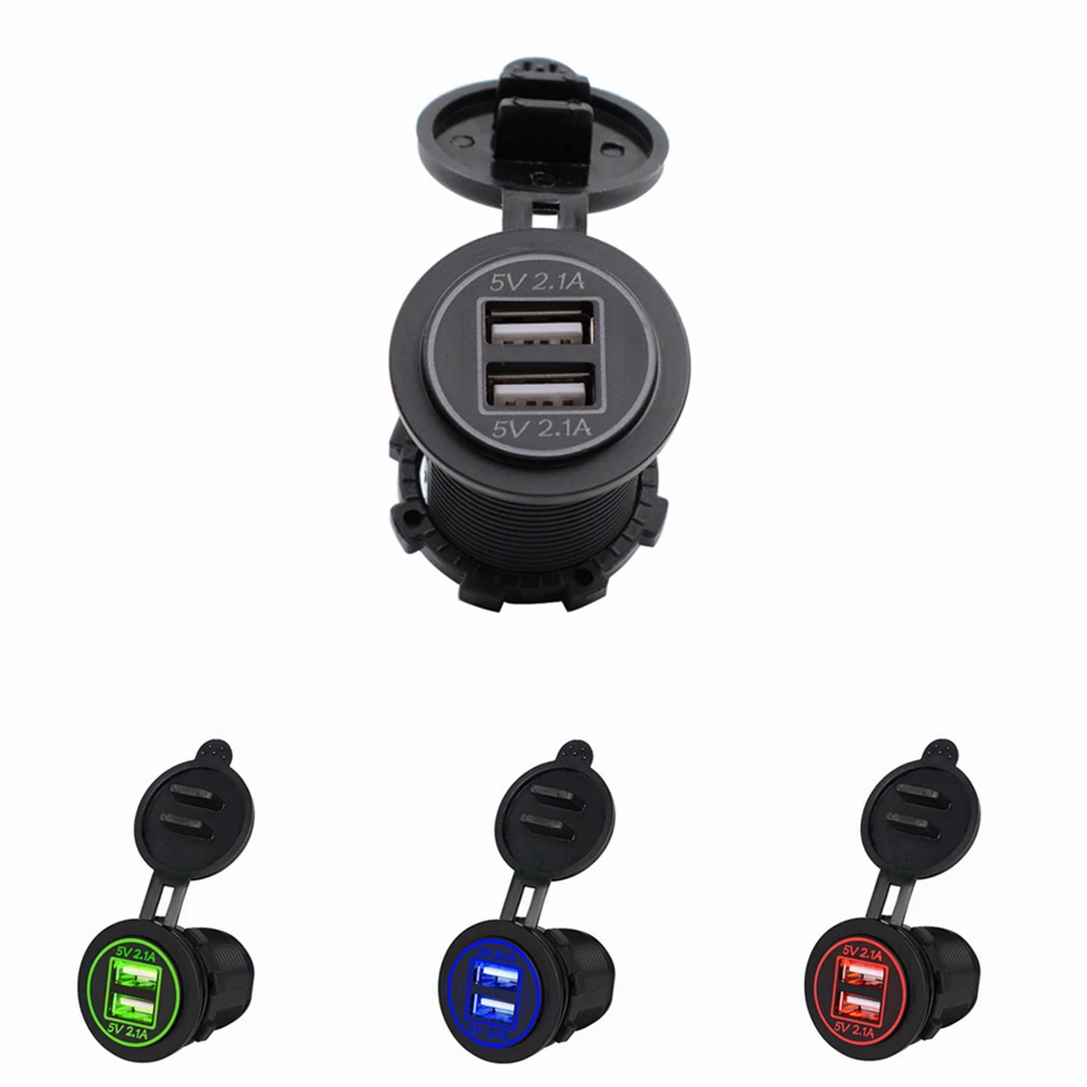 Car Motorcycle Waterproof Dual USB Charger Adapter Vehicle Power Supply Socket for Iphone Android Ipad GPS