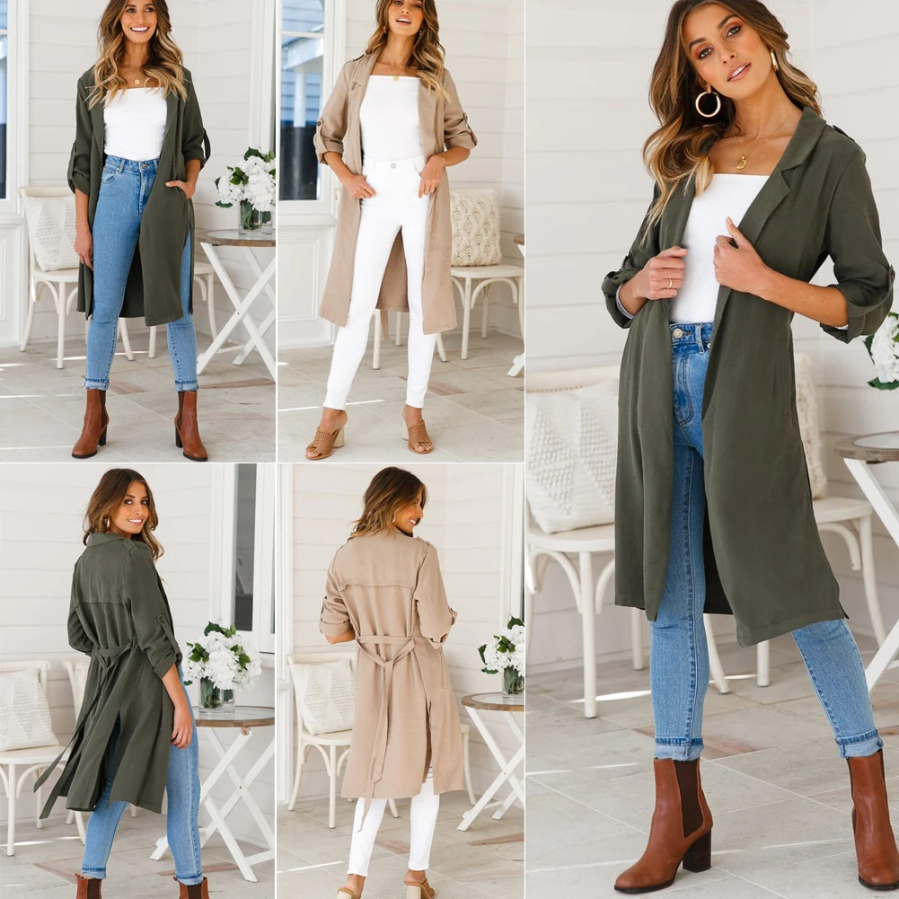 Womens Casual Open Front Cardigan Coat Long Sleeve Duster Outwear