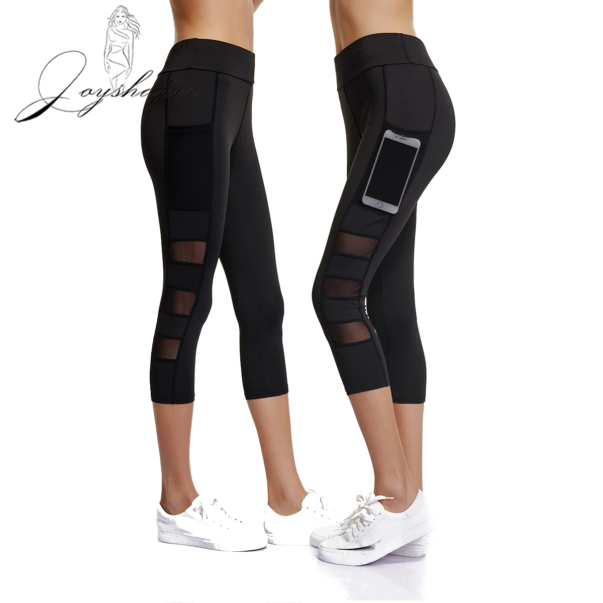 

Joyshaper 2019 Fashion Fitness Mesh Leggings Women Slim High Waist Elasticity Leggins Sport Legging with Pockets Plus Size Pant