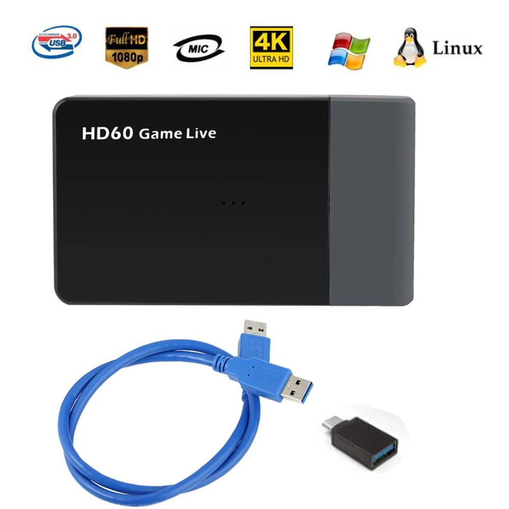 USB 3,0 1080 P 60fps HDMI игра Карта видеозахвата Регистраторы потоковая трансляция в прямом эфире с поддержкой 4 K для окна Mac Linux OS X Wii U PS4