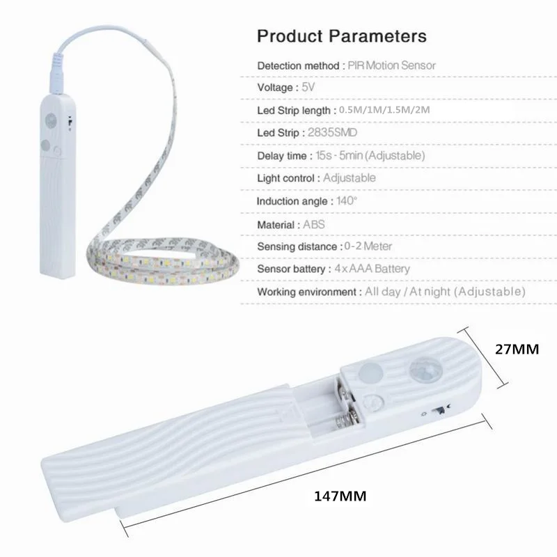 Wireless Motion Sensor LED Strip Battery Powered Waterproof Strip Lamp Under Bed Light For Closet, Wardrobe, Cabinet, Stairs (15)