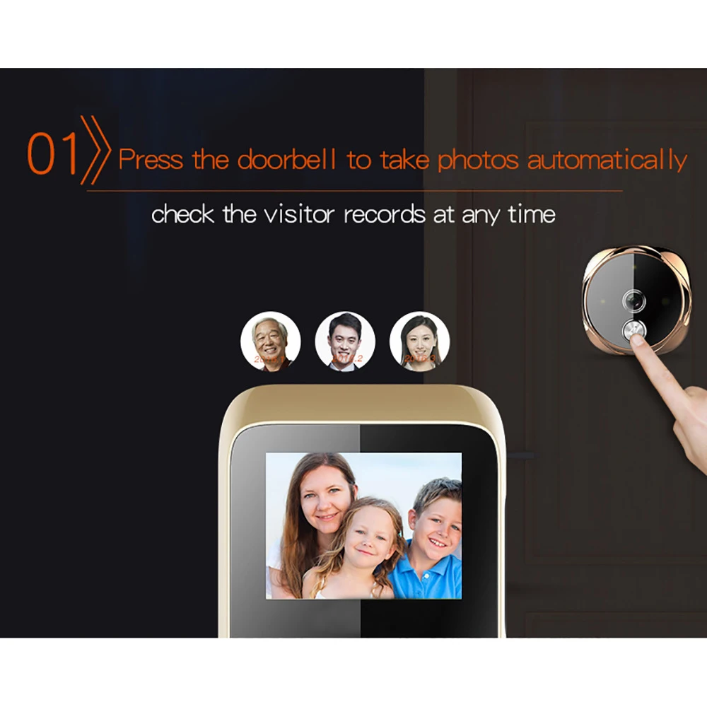 SF530 Smart Video-Eye 170 Degree Wide Angle Door Bell Wireless Doorbell Security Door Electronic Cat'S Eye 26 Types Music