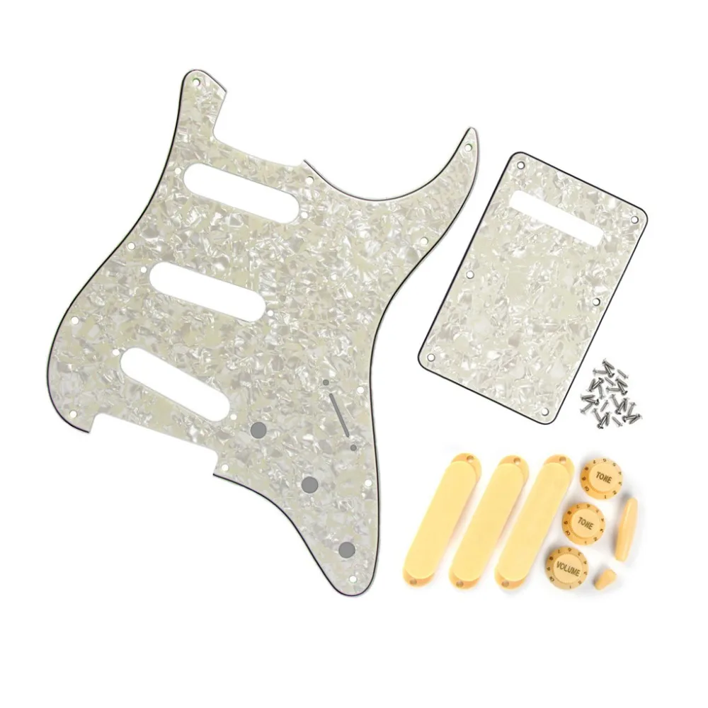 

NEW Set of Guitar Part 11 Hole Electric Guitar Pickguard SSS Strat Back Plate Tone Volume Knobs Switch Tips Closed Pickup Covers