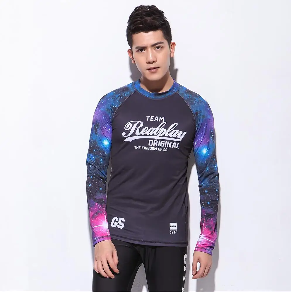 Gsou Snow Brand Surf Rash Guard Топы мужские с длинным рукавом пляжные плавательные рубашки солнцезащитные принты футболки для серфинга мужские топы для Гидрокостюма - Цвет: 01