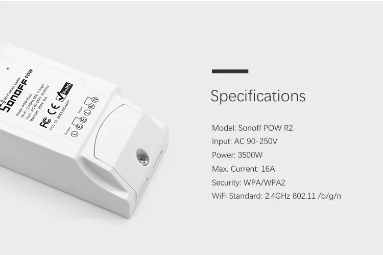 Sonoff POW R2 Smart Беспроводной переключатель Wi-Fi 16A с реальным временем Мощность измерения потребления Совместимость с Alexa Google дома