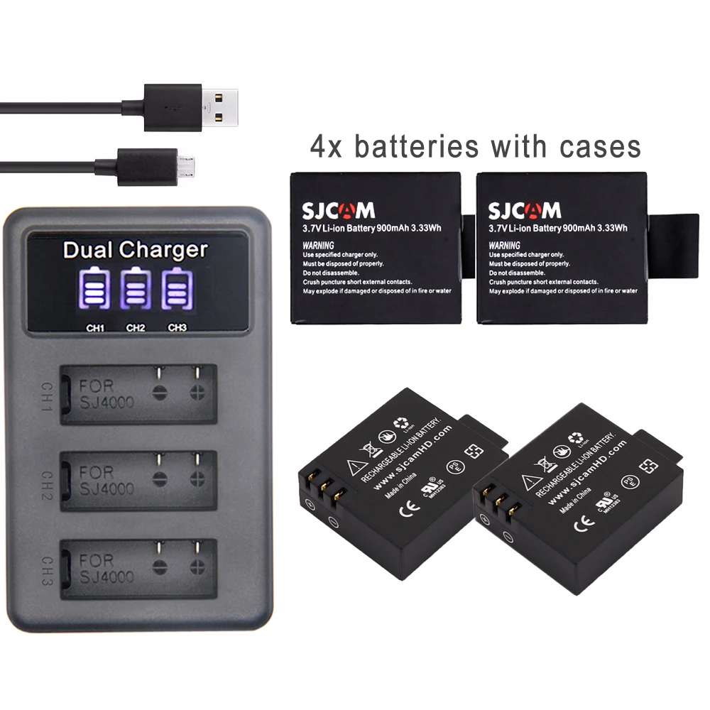 

3.7V SJCAM bateria sj4000 eken H9 GIT-LB101 GIT sj5000 sj6000 sj7000 SJ8000 SJ9000 M10 Batteries + SJ 4000 LCD 3lots charger
