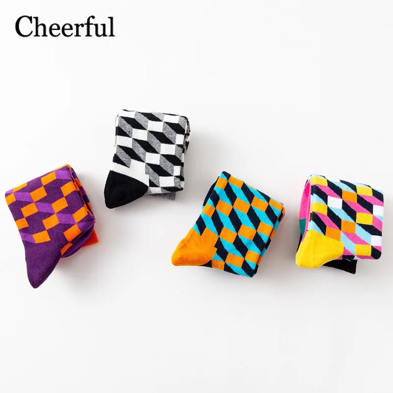 2019 Новый модный тренд Happy Socks Алмаз клетчатый Цвет ful рождественские носки