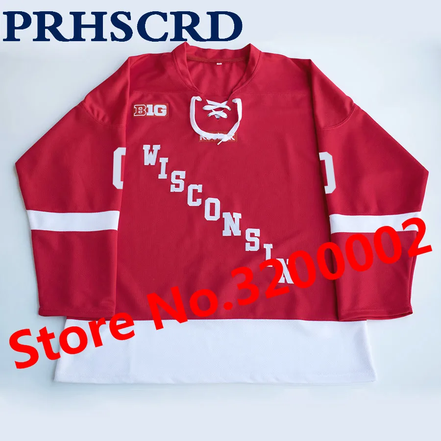 

Wisconsin Madison 0 Custom Stitched Hockey Jersey