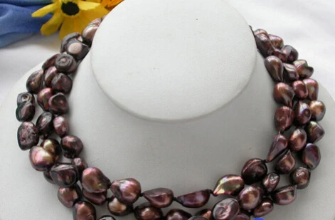 

ddh002296 NICE 3ROW 12mm coffee baroque freshwater pearl necklace magnet