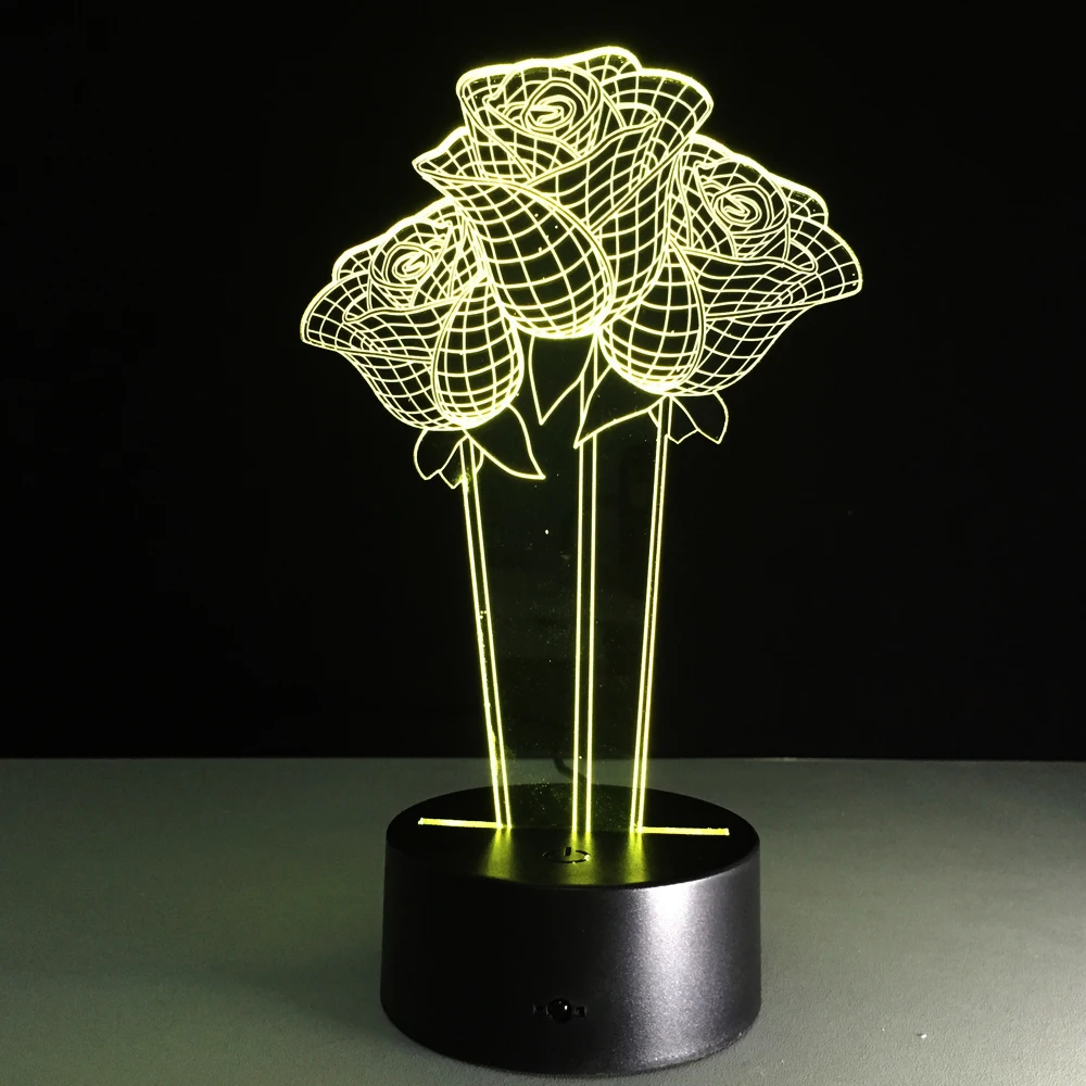  7 Colors Change Rose Flower 3D Lamp Souvenir Valentines Day Gift Birthday Beautiful Gift For May Mo