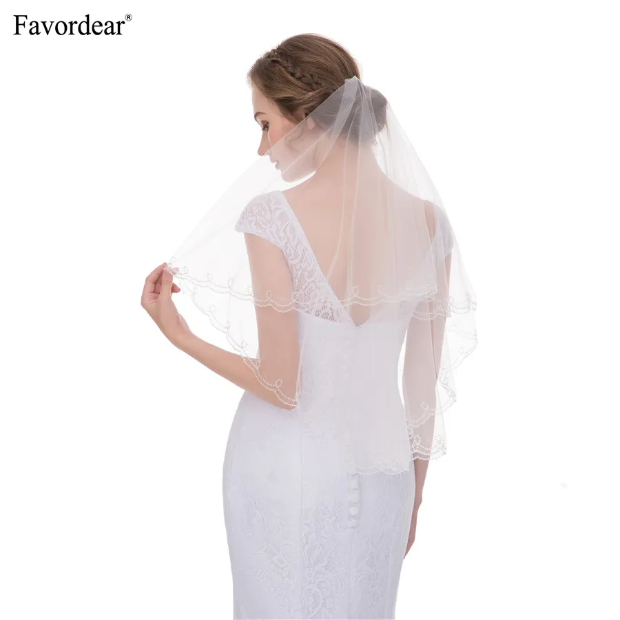 Favordear High Quality 1 Tier Beaded Veil Short Bridal Veils Without