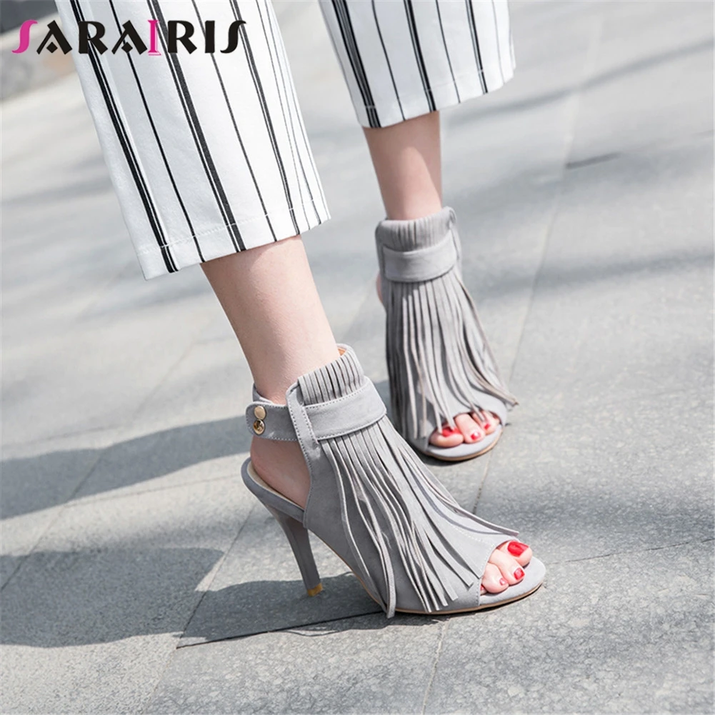 

SARAIRIS Brand New Big Size 34-43 Fringe Peep Toe Ladies High Heels Women Shoes Woman Casual Party Ol Sexy Summer Sandals
