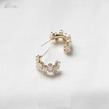 AOMU простые прозрачные Необычные изогнутые Кристальные геометрические прямоугольные сплайсинговые полукруглые серьги-гвоздики для женщин вечерние Pendientes