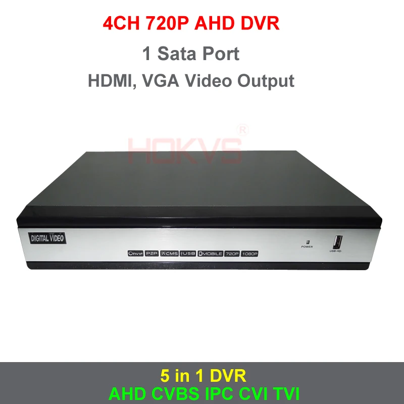 Hokvs 4ch CCTV NVR DVR 720 P H.264 AHD-M CVBS TVI IP CVI AHD аналого-цифровой видео Регистраторы HVR HD