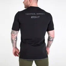 Новая спортивная мужская рубашка Быстросохнущий материал футболки для бега тренировочный дышащий Спорт, фитнес, тренажерный зал топы футболки спортивная одежда