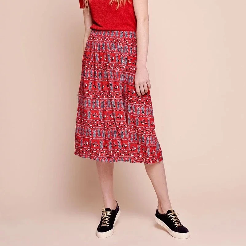 

viscose jupe santa cocktail red skirt pineapple printing women long skrit