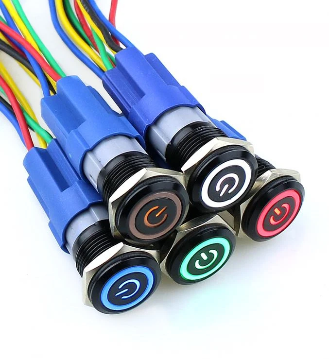 

16mm Metal Push Button Switch LED power mark locking Latching Self-reset Momentary 1NO 1NC red blue yellow green white