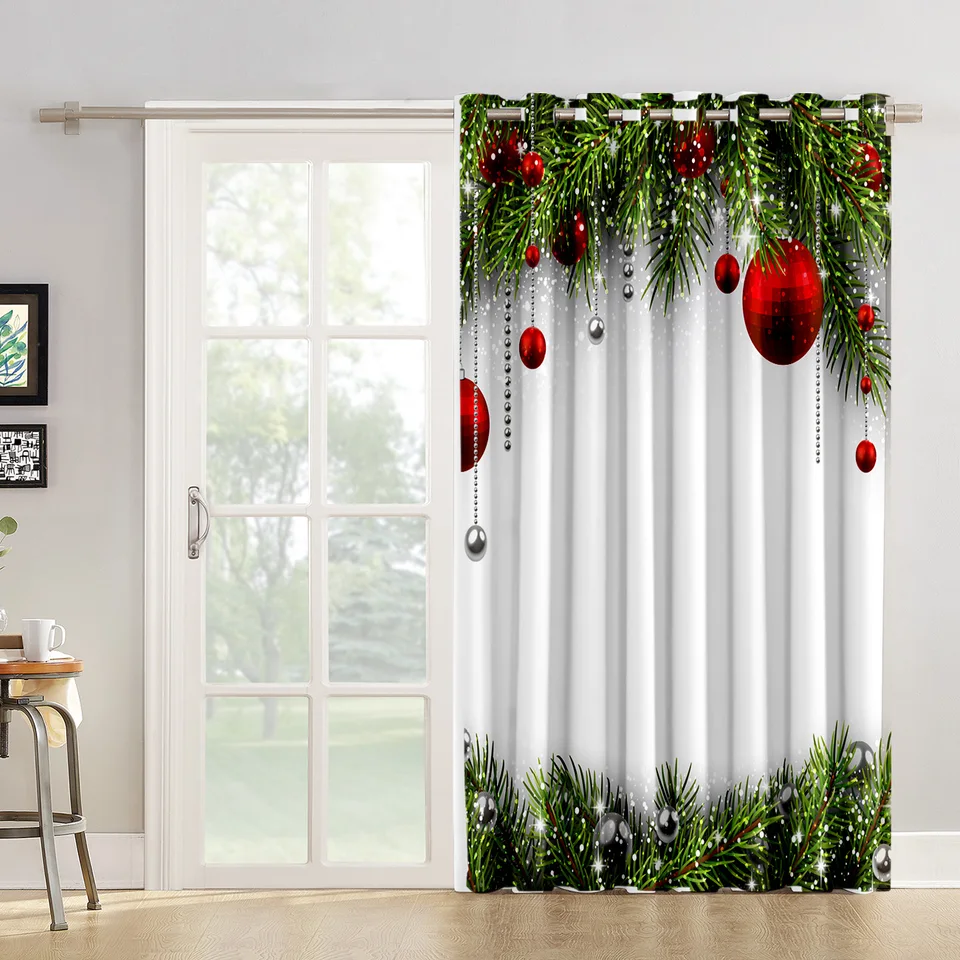 Snowing Winter Christmas Holiday Room Curtains Large Window Living