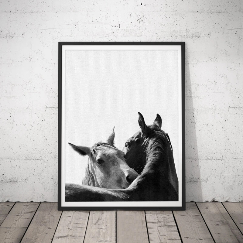 Лошадь художественный Декор печать на холсте и плакат, черно-белое животное лошадь нордическая Печать на холсте для дома Современное украшение на стену