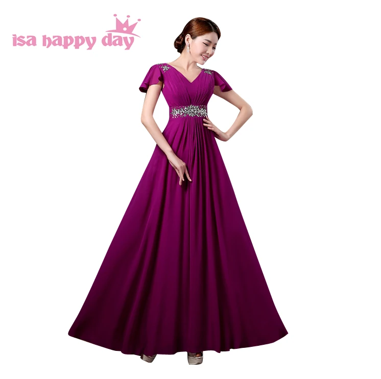 

v neck beautiful purple red long cap sleeve beaded bride maid gown bridesmaid dresses light blue party dress for weddings H3328