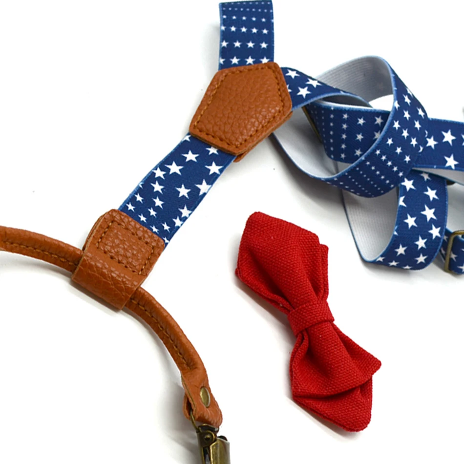SHOWERSMILE/галстук-бабочка, подтяжки для мальчиков, эластичное дизайнерское подтяжки, 4 зажима, детские синие вечерние штаны на подтяжках со звездами