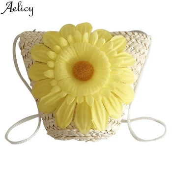 

Aelicy Women's Handbag Fashion Sunflower Decorative Bag Woven Shoulder Messenger Bag Woven Bags For Women 2019