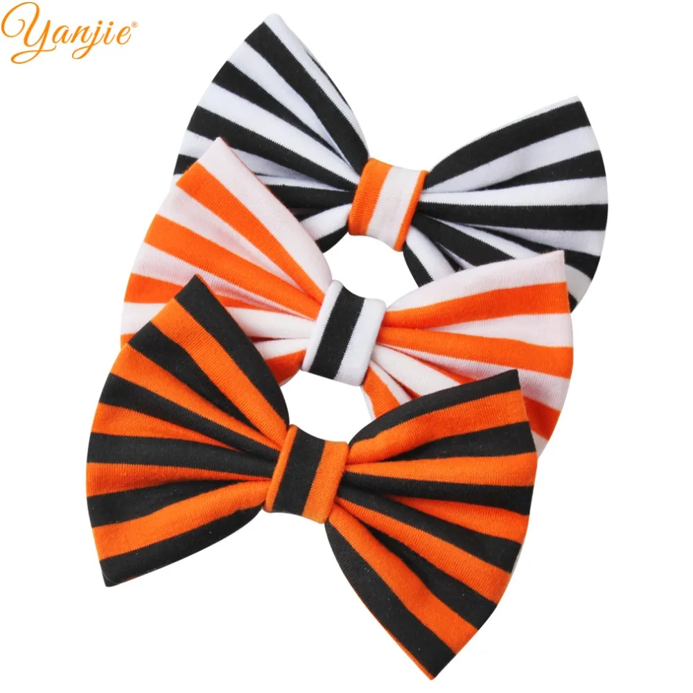 

12pcs/lot 5'' Orange And Black Stripes Hair Bow Hairgrips For Girls 2019 Halloween Hair Bows Kids DIY Headbands Hair Accessories