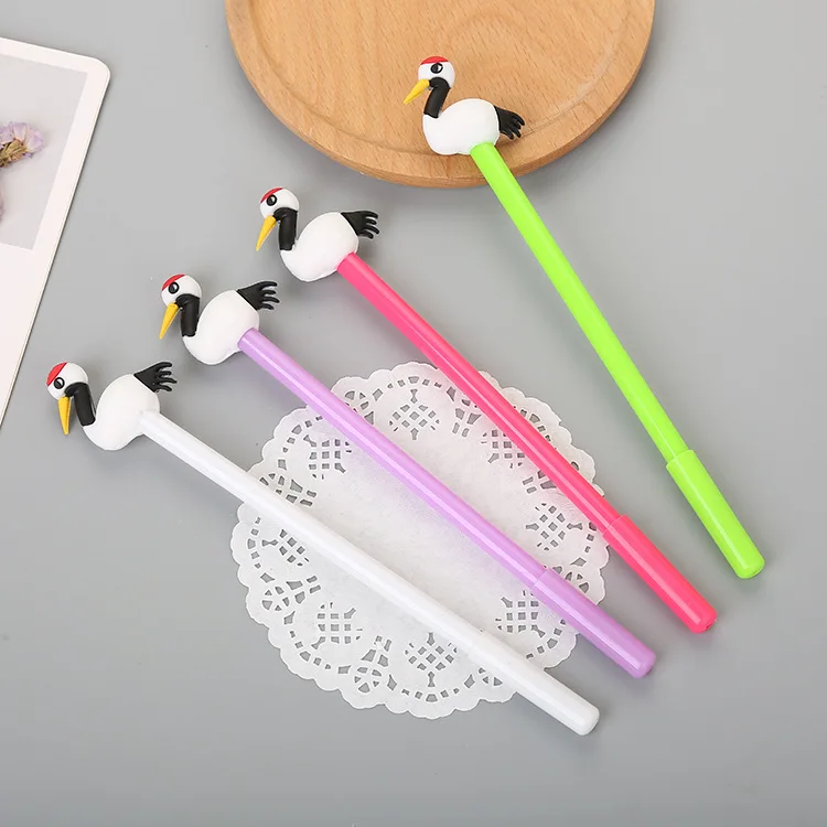 

1 Pcs Cute Red-crowned Crane Silica Gel Head Neutral Pen Creative Learning Stationery Cartoon Pen Office Signature Pen