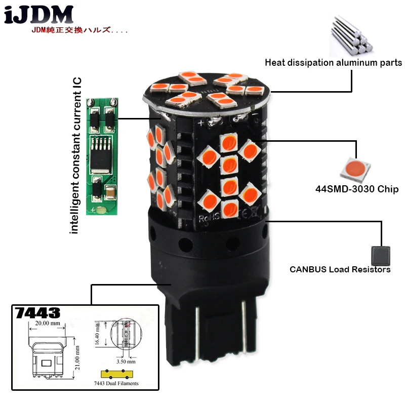 IJDM Canbus 7443 светодиодный Нет Hyper флэш 21 Вт желтый T20 992A W21/5 Вт светодиодный лампы для указатели поворота, Габаритные огни