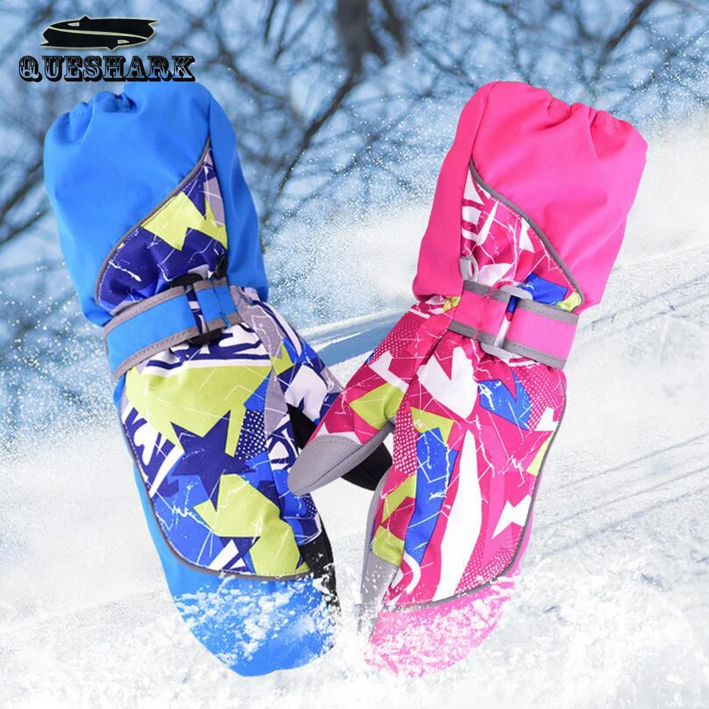 Image Children Kids Winter Warm Ski Gloves Boys Girls Lovely Sport Gloves Mittens Waterproof Windproof Snow Extended Ski Gloves