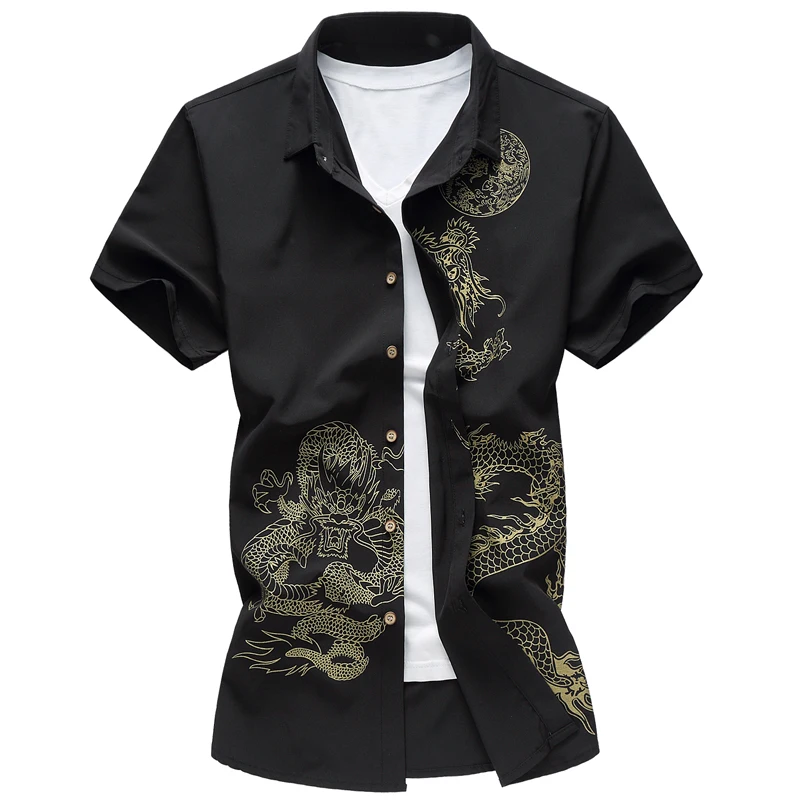 

2018 new brand chinese style print shirt men short sleeve plus size 7XL mens stage shirts