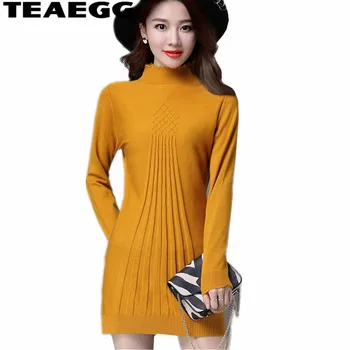 

TEAEGG Elegant Dress Autumn Winter Womens Dresses New Arrival 2020 Turtleneck Ladies Dresses Large Sizes Vestido Feminino AL467