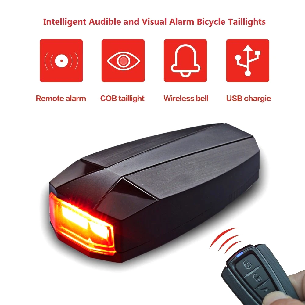 Excellent Bike Taillights Intelligent Anti-Theft Bicycle Alarm LED Cycling Strobe Warning Electric Bell with Wireless Remote USB 6