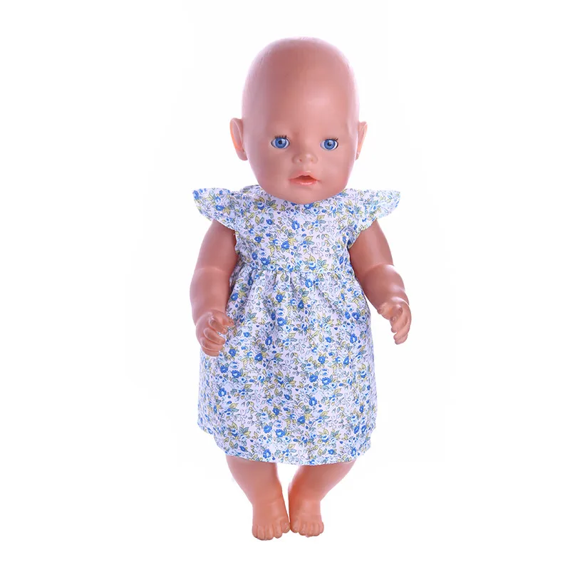 Hot Style 43cm Baby Born Zapf Doll &18inch American Doll Clothes Fashion Bule Flowert Long Dress Outfit for Baby Born Doll n869 american-doll-clothes