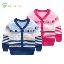 Повседневный Детский свитер для мальчиков и девочек с v-образным вырезом и длинными рукавами; свитер для младенцев; Хлопковый вязаный кардиган в полоску; весенне-осенний кардиган