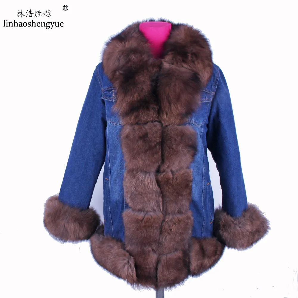 Linhaoshengyue 75cm Thickening Can Remove Lining Women Coat Fox Fur