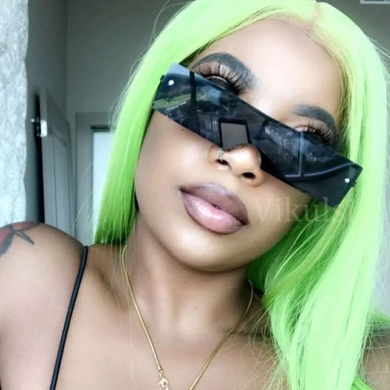 

2018 Trending Rectangle Sunglasses Women Black Shades Brand Designer Fashion Integrated Sunglasses For Female Male Retro Eyewear