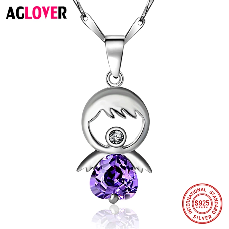 

Angel Crystal Zircon Necklace 925 Silver Girl Cute Angel Pendant Necklace Fashion Charm 100% Sterling Silver Woman Jewelry
