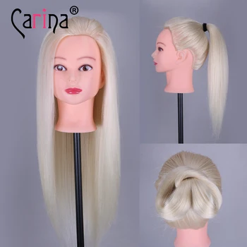 

22" Blonde Doll With Long Hair Training Head Professional Bride Mannequin Hairdressing Dolls Quality Fiber Thick Mannequin Head