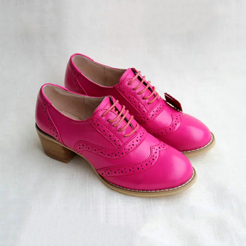Véritable Avec Chaussures Épais rose Sculpté Grande Rose 5cm Color Oxfords La Pink Femme white En Main Taille Cuir Simples À nude pink 9cm Lacets Brock FAv5FwqCx