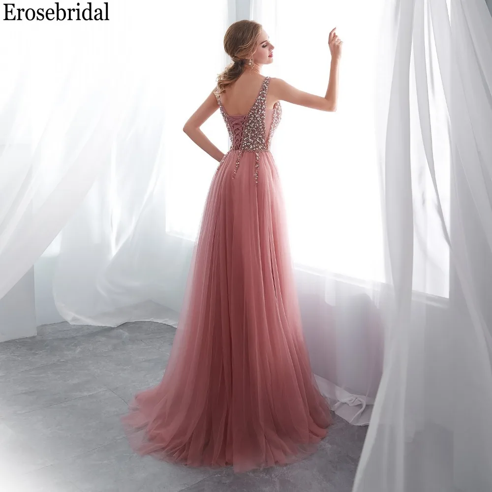 Женское длинное платье трапеция Erosrbridal вечернее с глубоким v образным вырезом и