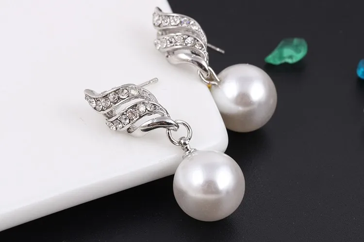 17KM Fashion Women Necklace Earrings Jewelry Sets Crystal Gold Color Big Simulated Pearl Wedding Party Jewelry Sets For Women 39