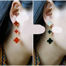 Superior Goods Gifts 925 Sterling Silver 3-flower Four Leaf Clover Large Female plated 18k gold Plate Real Pearl Shell Agate