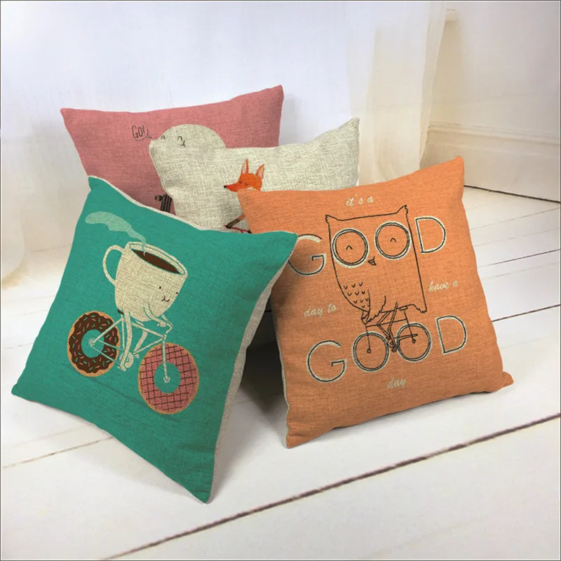 Bicycle Cushion Cover Flower Throw Pillow Cover Vintage Girl Riding