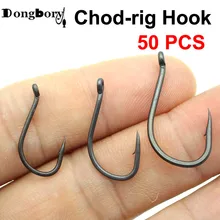 50PCS Teflon Coating Carp Fishing Hook Chod-Rig Hook Kaptor Choddy Carbon Steel Black Micro Bared with Outturned Eye Carp Hook bared blade
