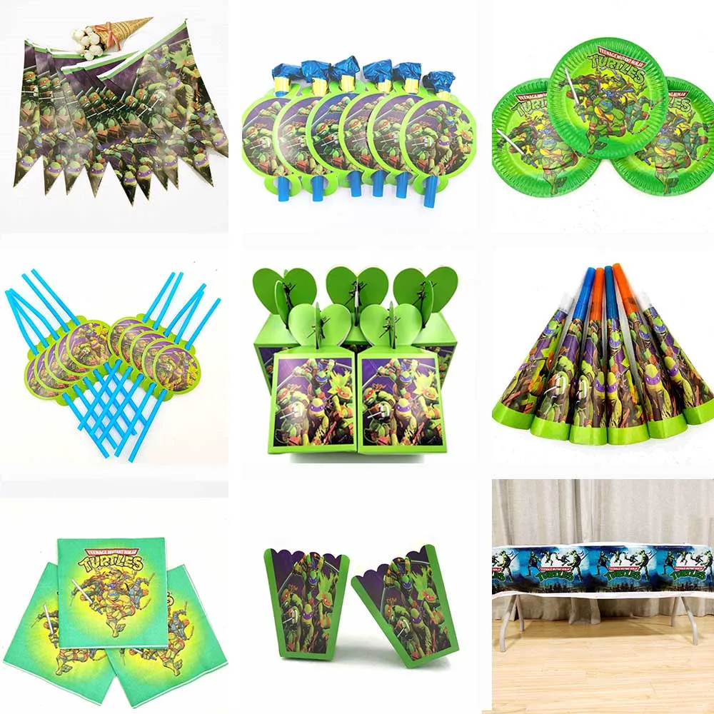 cheap Ninja Turtles birthday party Plates Cups Straws Candy box Popcorn Party Supplies Kid Birthday Party Decoration