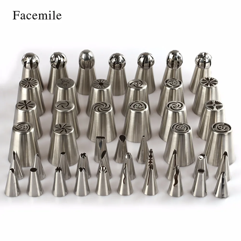 Facemile 46pcs/lot Stainless Steel Cake Nozzles Russian Nozzle Pastry