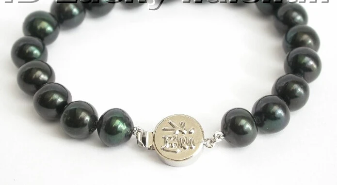 

shippingAAA Genuine 11mm round Black pearl Bracelet bless clasp